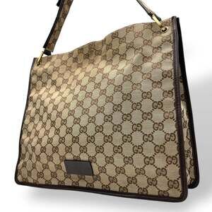 GUCCI GG Canvas Leather Shoulder Bag 90656 Monogram Brown with Gold Hardware ...